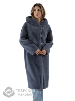 Шуба из эко меха "Аннабель" капюшон голубой 110