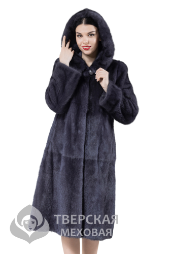 Норковая шуба «Белла» капюшон графит 110