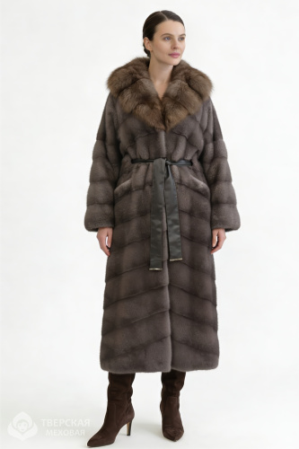Норковая шуба «Алсу» капюшон серый
